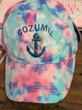 Cozumel Anchor Tie-Dye Baseball Cap - Pink & Aqua